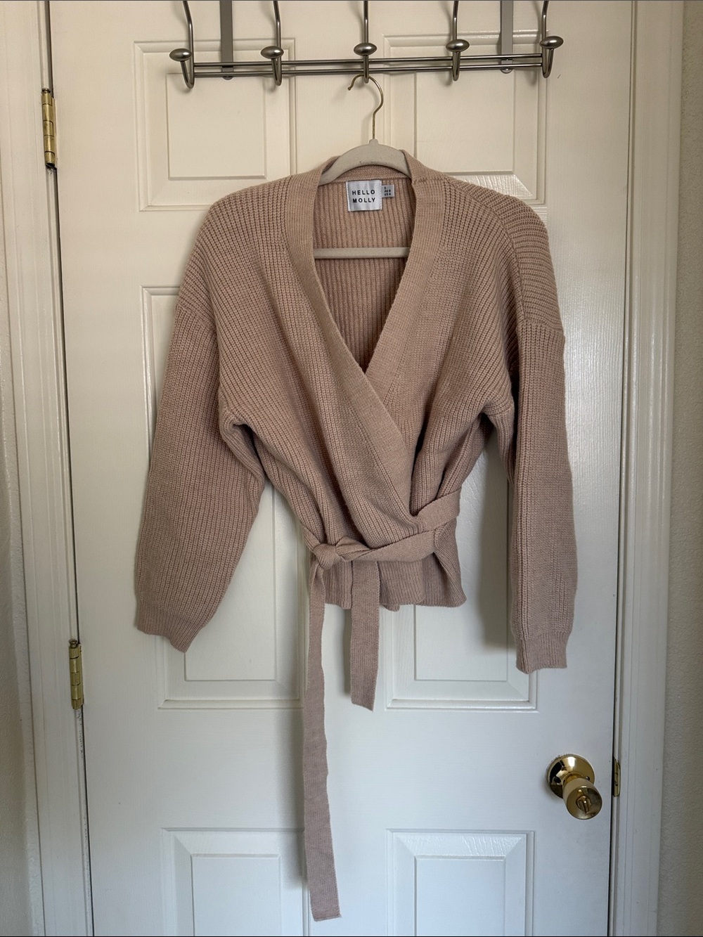 Hello Molly Taupe Wrap Cardigan with Belt